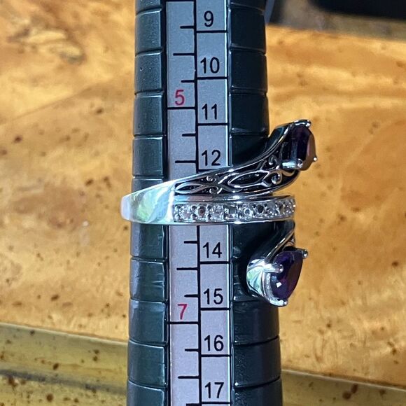 African Amethyst Sterling Silver Bypass Ring Size 6 - Picture 8 of 9